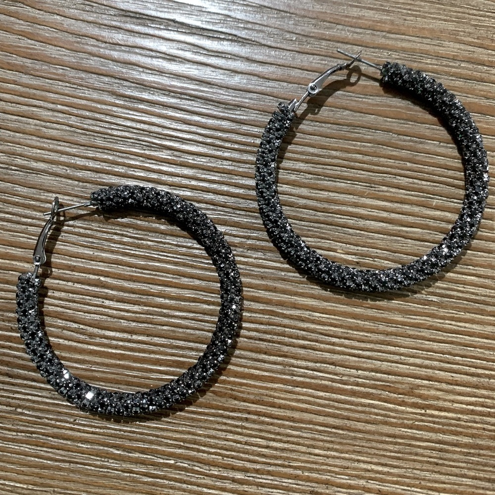 Black sparkle hoop earrings